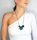 Dark Teal Long 3 Element Necklace - Vertigo by Varily Jewelry