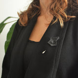 Black Pinwheel Geometric Brooch - Vertigo Collection by Varily Jewelry