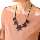 5 Flower Necklace - Dahlia with black ribbon