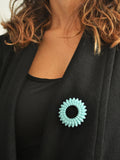 Aqua Dahlia Flower Brooch Pin