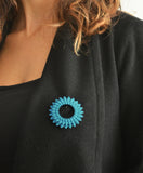 Dark Teal Dahlia Flower Brooch Pin