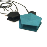 Dark Teal Side View 3 Element Geometric Necklace - Vertigo by Varily Jewelry