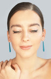 Dark Teal Long Pentagon Earrings - Vertigo with Silver Hooks