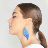 Teal & Aqua Leaf Earrings XL - Rainforest with Silver Hooks