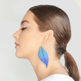Teal & Aqua Leaf Earrings XL - Rainforest with Silver Hooks