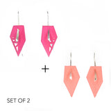 Fuchsia & Coral Geometric Drop Interchangeable Earrings (2 Colors, 1 set of Silver Hooks) - Vertigo