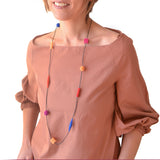 Long necklace with bright coloured geometric beads on a vegan rubber cord - Varily Jewelry - Colourful Contemporary Jewelry