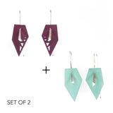 Plum & Aqua Geometric Drop Interchangeable Earrings (2 Colors, 1 set of Silver Hooks) - Vertigo