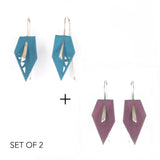 Dark Teal & Plum Geometric Drop Interchangeable Earrings (2 Colors, 1 set of Silver Hooks) - Vertigo