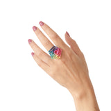 Teal Citrus Fuchsia Cocktail Ring Perforated - Vertigo by Varily Jewelry