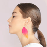 Fuchsia & Citrus Leaf Earrings XL - Rainforest with Silver Hooks