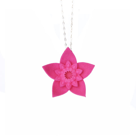 Front of Dahlia Single Flower Pendant on Silver Chain