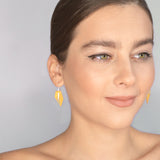 Citrus Perforated Geometric Drop Earrings with Silver Hooks 