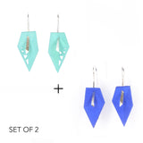 Aqua & Blue Geometric Drop Interchangeable Earrings (2 Colors, 1 set of Silver Hooks) - Vertigo
