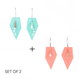Aqua & Coral Geometric Drop Interchangeable Earrings (2 Colors, 1 set of Silver Hooks) - Vertigo