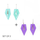 Aqua & Lilac Geometric Drop Interchangeable Earrings (2 Colors, 1 set of Silver Hooks) - Vertigo