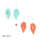 Aqua & Tangerine Geometric Drop Interchangeable Earrings (2 Colors, 1 set of Silver Hooks) - Vertigo