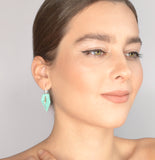 Aqua Perforated Geometric Drop Earrings with Silver Hooks 
