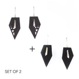 Black & Black Geometric Drop Interchangeable Earrings (2 Colors, 1 set of Silver Hooks) - Vertigo