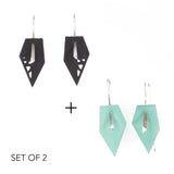 Black & Aqua Geometric Drop Interchangeable Earrings (2 Colors, 1 set of Silver Hooks) - Vertigo