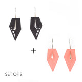 Black & Coral Geometric Drop Interchangeable Earrings (2 Colors, 1 set of Silver Hooks) - Vertigo