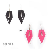 Black & Fuchsia Geometric Drop Interchangeable Earrings (2 Colors, 1 set of Silver Hooks) - Vertigo