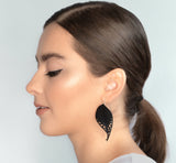 Black Leaf Earrings with Silver hooks