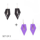 Black & Lilac Geometric Drop Interchangeable Earrings (2 Colors, 1 set of Silver Hooks) - Vertigo