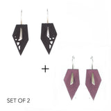 Black & Plum Geometric Drop Interchangeable Earrings (2 Colors, 1 set of Silver Hooks) - Vertigo