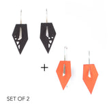 Black & Tangerine Geometric Drop Interchangeable Earrings (2 Colors, 1 set of Silver Hooks) - Vertigo