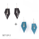 Black & Dark teal Geometric Drop Interchangeable Earrings (2 Colors, 1 set of Silver Hooks) - Vertigo