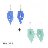 Blue & Aqua Geometric Drop Interchangeable Earrings (2 Colors, 1 set of Silver Hooks) - Vertigo