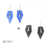 Blue & Black Geometric Drop Interchangeable Earrings (2 Colors, 1 set of Silver Hooks) - Vertigo