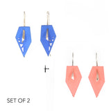 Blue & Coral Geometric Drop Interchangeable Earrings (2 Colors, 1 set of Silver Hooks) - Vertigo