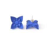 Blue Dahlia Flower Stud Earrings Side