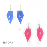 Blue & Fuchsia Geometric Drop Interchangeable Earrings (2 Colors, 1 set of Silver Hooks) - Vertigo