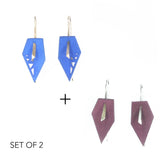 Blue & Plum Geometric Drop Interchangeable Earrings (2 Colors, 1 set of Silver Hooks) - Vertigo