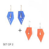 Blue & Tangerine Geometric Drop Interchangeable Earrings (2 Colors, 1 set of Silver Hooks) - Vertigo