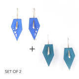 Blue & Dark Teal Geometric Drop Interchangeable Earrings (2 Colors, 1 set of Silver Hooks) - Vertigo