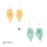 Citrus & Aqua Geometric Drop Interchangeable Earrings (2 Colors, 1 set of Silver Hooks) - Vertigo