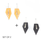 Citrus & Black Geometric Drop Interchangeable Earrings (2 Colors, 1 set of Silver Hooks) - Vertigo