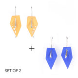 Citrus & Blue Geometric Drop Interchangeable Earrings (2 Colors, 1 set of Silver Hooks) - Vertigo