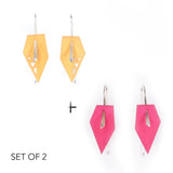 Citrus & Fuchsia Geometric Drop Interchangeable Earrings (2 Colors, 1 set of Silver Hooks) - Vertigo