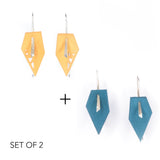 Citrus & Dark Teal Geometric Drop Interchangeable Earrings (2 Colors, 1 set of Silver Hooks) - Vertigo