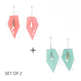 Coral & Aqua Geometric Drop Interchangeable Earrings (2 Colors, 1 set of Silver Hooks) - Vertigo