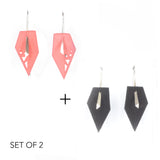 Coral & Black Geometric Drop Interchangeable Earrings (2 Colors, 1 set of Silver Hooks) - Vertigo