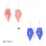 Coral & Blue Geometric Drop Interchangeable Earrings (2 Colors, 1 set of Silver Hooks) - Vertigo