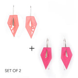 Coral & Fuchsia Geometric Drop Interchangeable Earrings (2 Colors, 1 set of Silver Hooks) - Vertigo