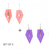 Coral & Lilac Geometric Drop Interchangeable Earrings (2 Colors, 1 set of Silver Hooks) - Vertigo