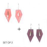 Coral & Plum Geometric Drop Interchangeable Earrings (2 Colors, 1 set of Silver Hooks) - Vertigo